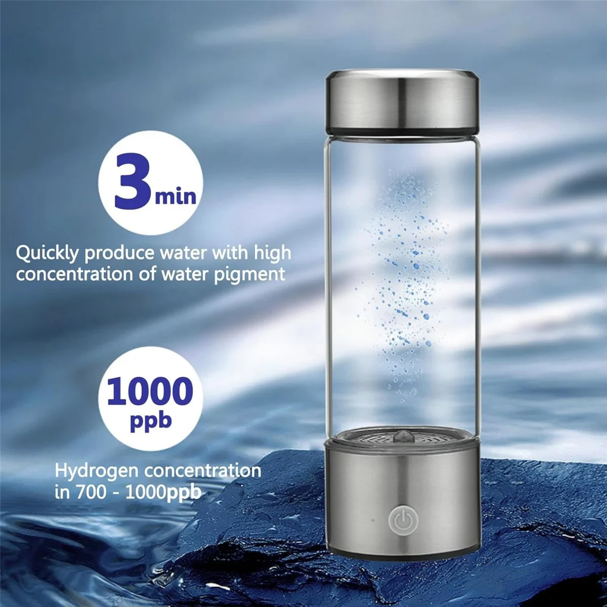 Hydrogen Water Bottle, Hydrogen Water Generator, Rechargeable Glass Hydrogen Water Machine Health Cup for Home Travel
