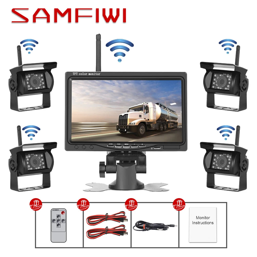 7" WIFI Car Monitor Screen Rear View Camera For Truck Bus RV Trailer Excavator Rearview Image 12V-24V Display