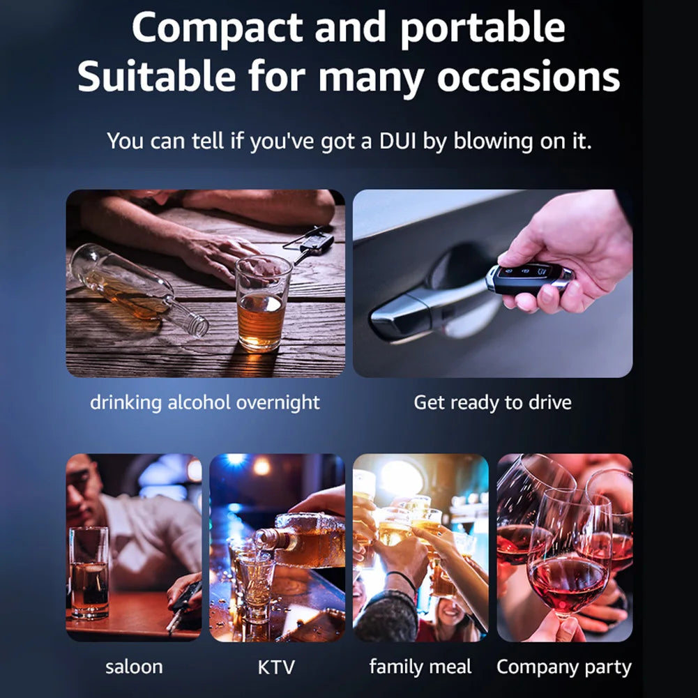 Portable Breathalyzer Alcohol Tester USB C Rechargeable Alcohol Breathalyzer with Screen Display for Outdoor Activities Weddings