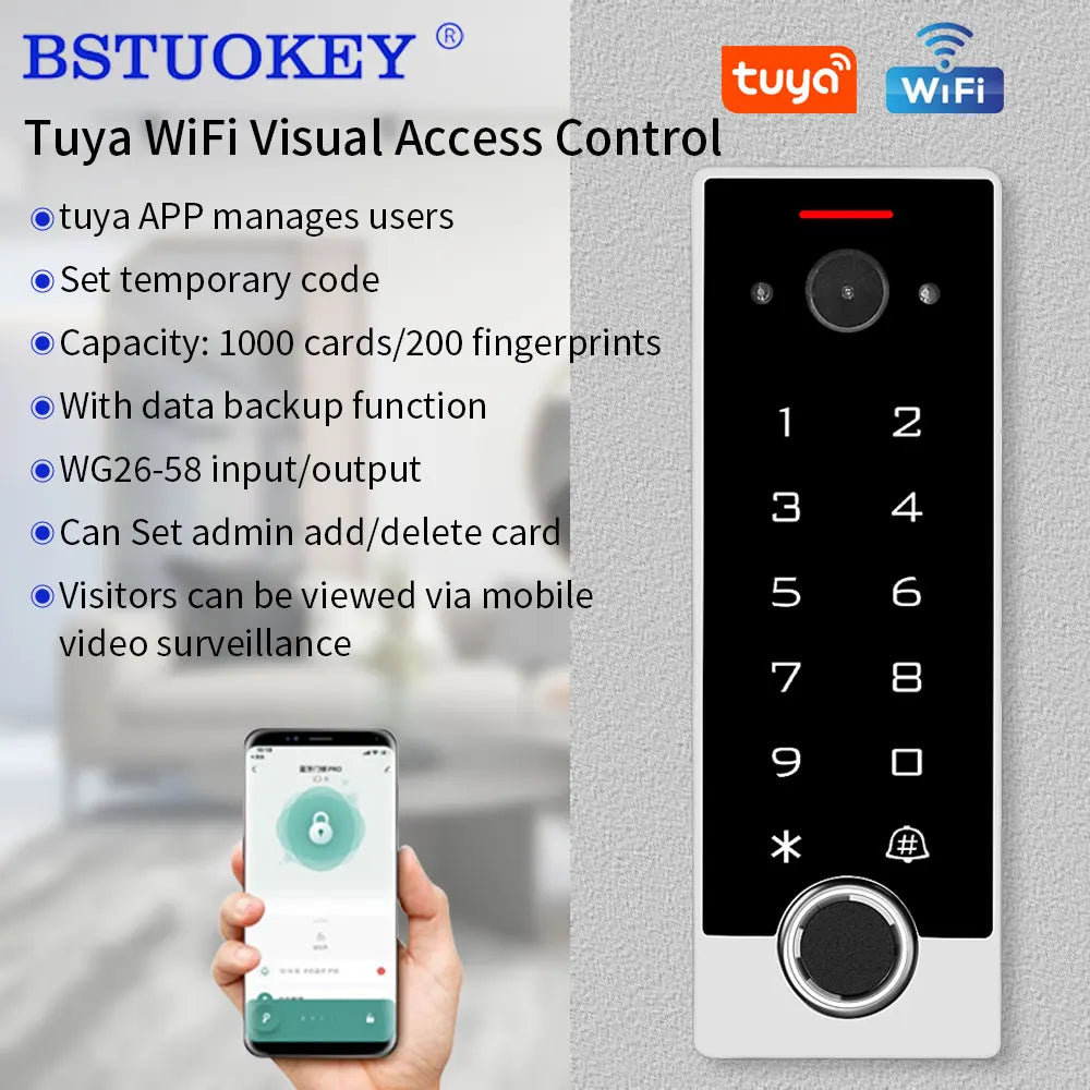 Tuya WiFi Video Intercom Doorbell Phone Camera Home Security Door Phone Fingerprint Access Control System Pin/APP/Card Unlock