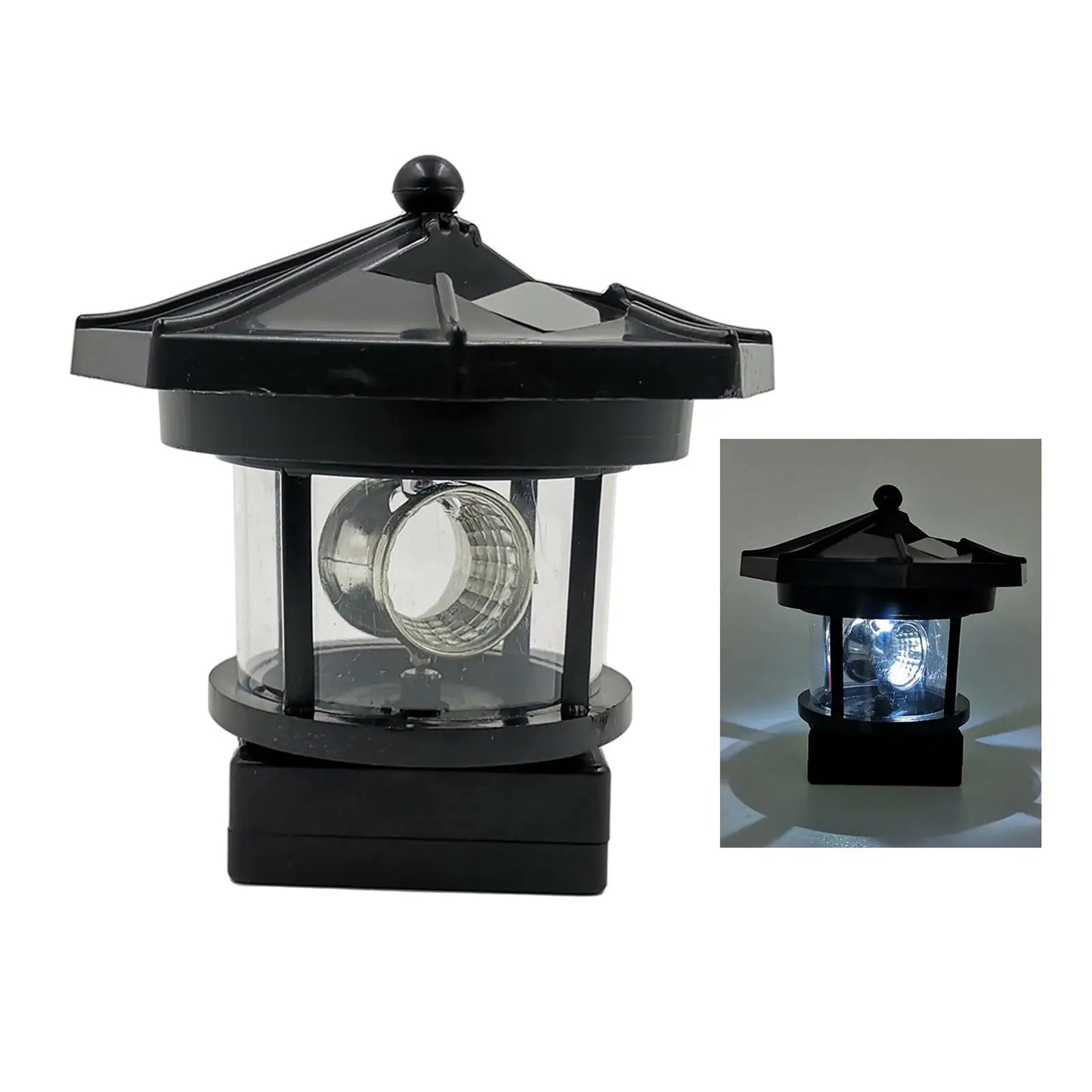 Solar Powered Lighthouse, 360 Degree Rotating Lamp, Outdoor Waterproof Lighthouse Garden
