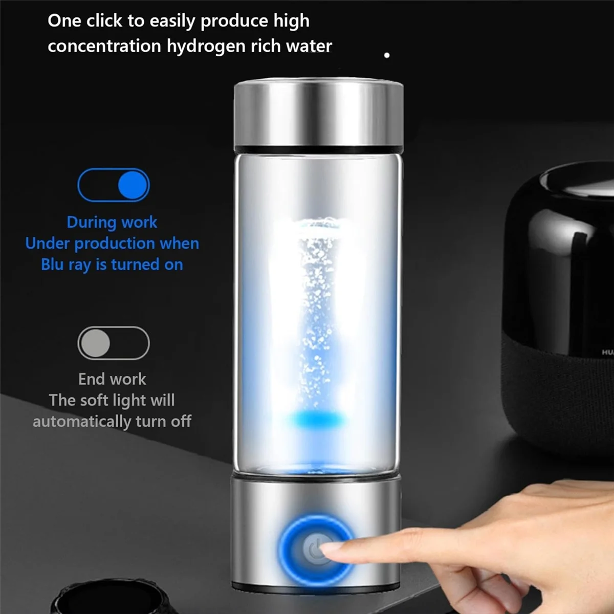 Hydrogen Water Bottle, Hydrogen Water Generator, Rechargeable Glass Hydrogen Water Machine Health Cup for Home Travel