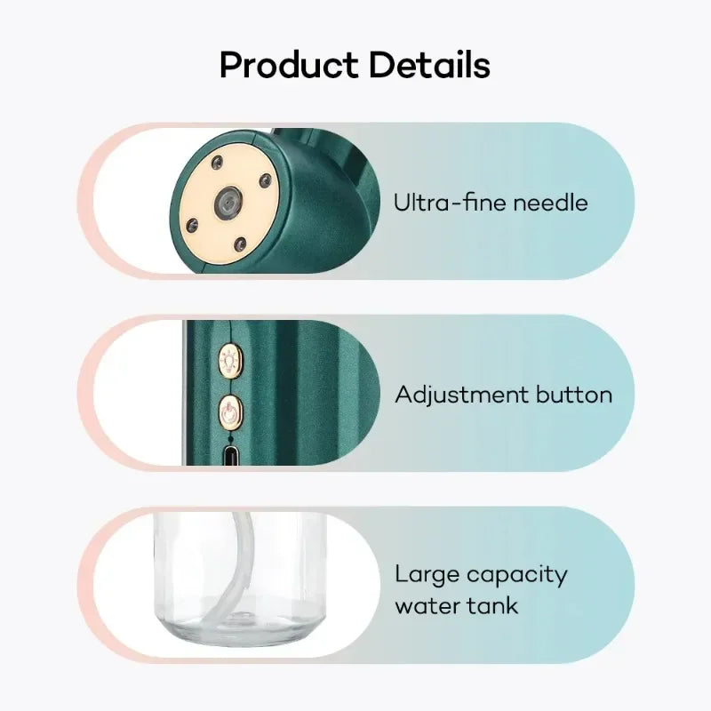 Mini Pressure Nano Spray Face Steamer Red Light Therapy Oxygen Injection Nail Art Tattoo Makeup Nano Mist Sprayer Facial Clean