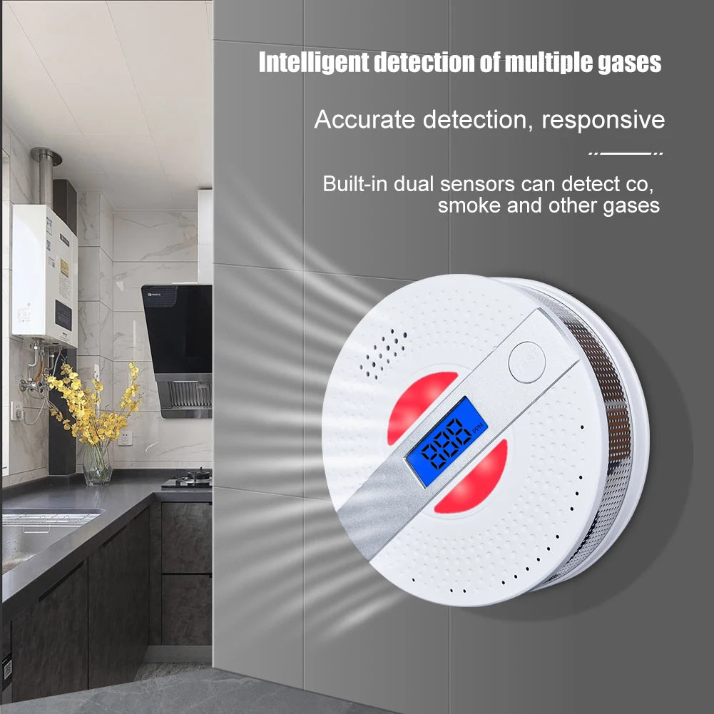 2 in 1 Co Smoke complex Alarm Carbon Monoxide Detector Voice Warn Sensor Home Security Protection High Sensitive 85 db loud