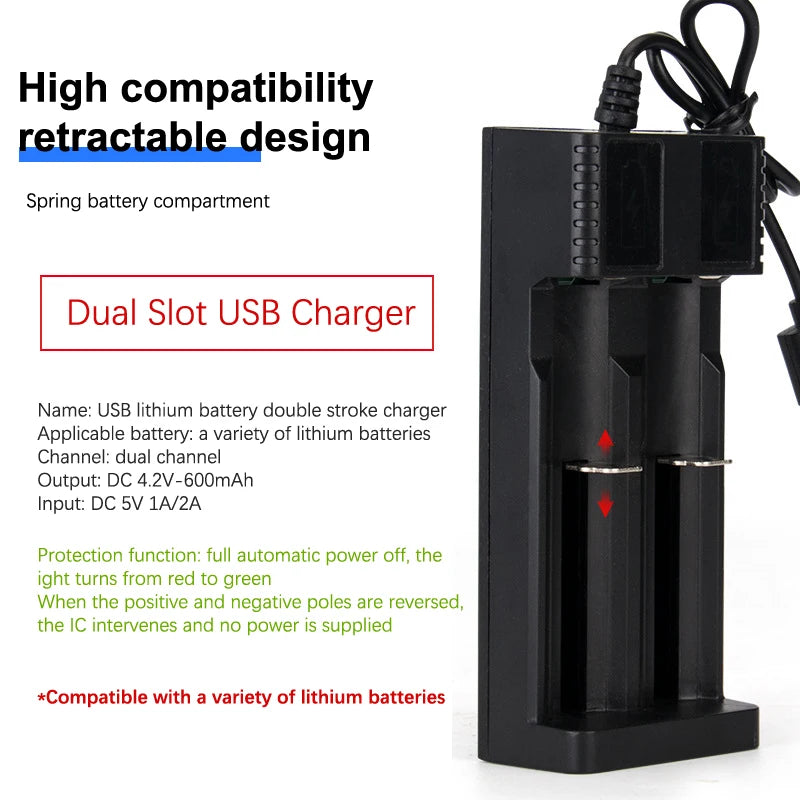 1/2 Slots Smart 18650 Charger Lithium Battery Charger Universal USB Charger For Rechargeable Li-Ion Batteries