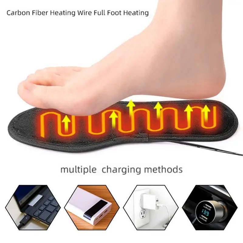 1 Pair Insoles Electric Heated Shoe Insoles Washable Warm Socks Feet Heater USB Foot Winter Warmer Camping Hiking Accessories