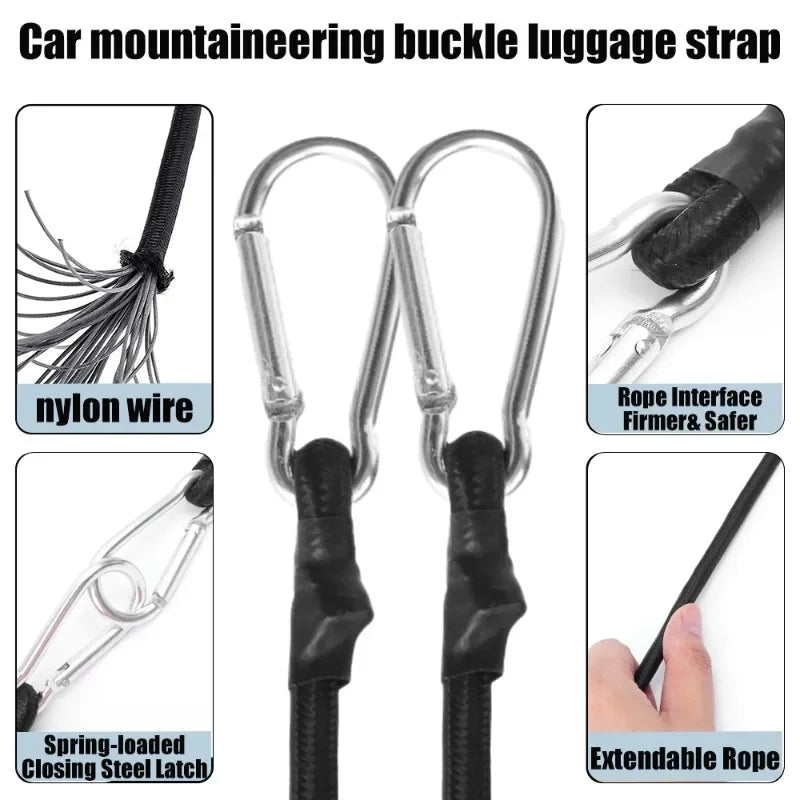 0.5/1/2m Car Mountaineering Buckle Luggage Bundle Strap Lightweight Elastic Bungee Cord Outdoor Camping Equipment Accessories