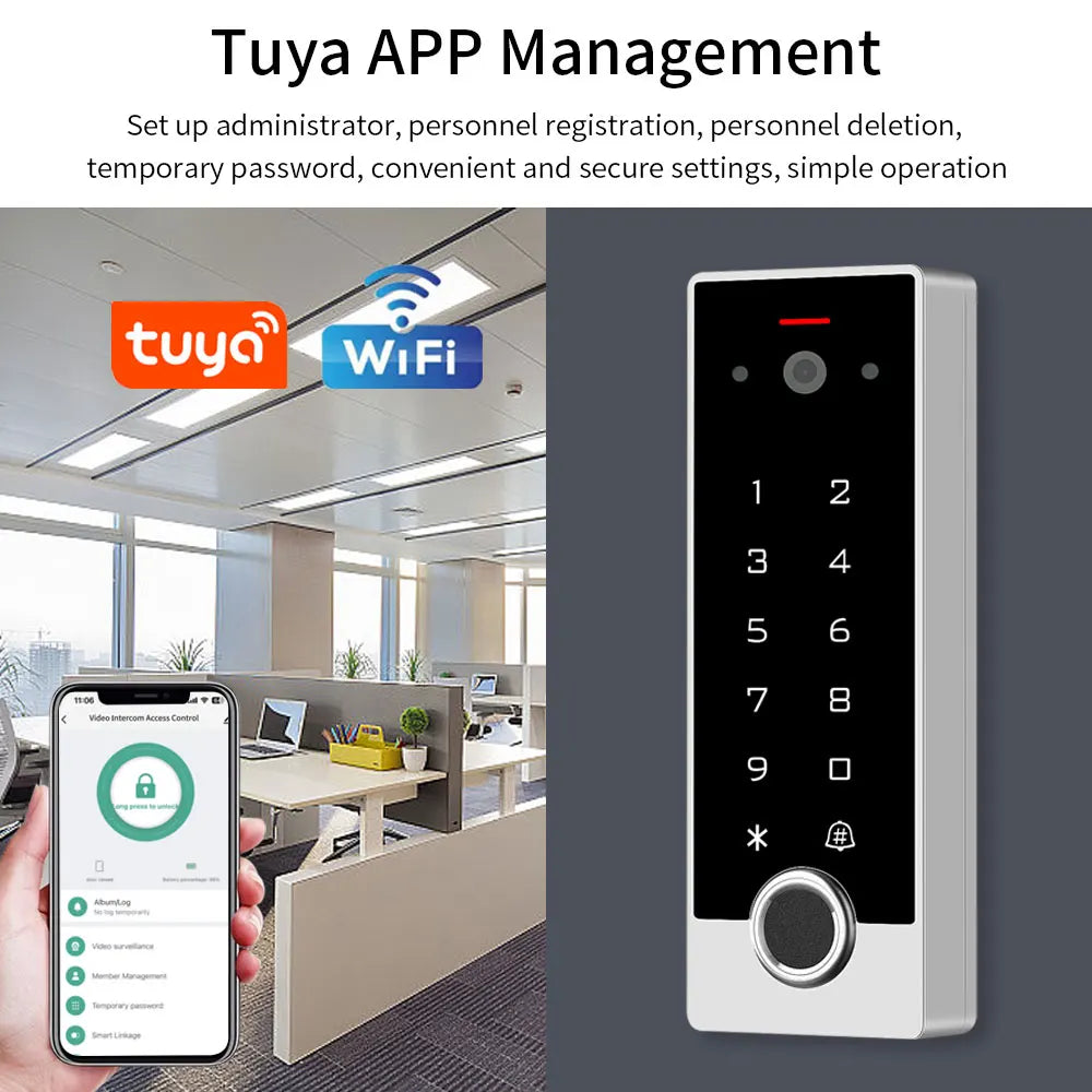 Tuya WiFi Video Intercom Doorbell Phone Camera Home Security Door Phone Fingerprint Access Control System Pin/APP/Card Unlock